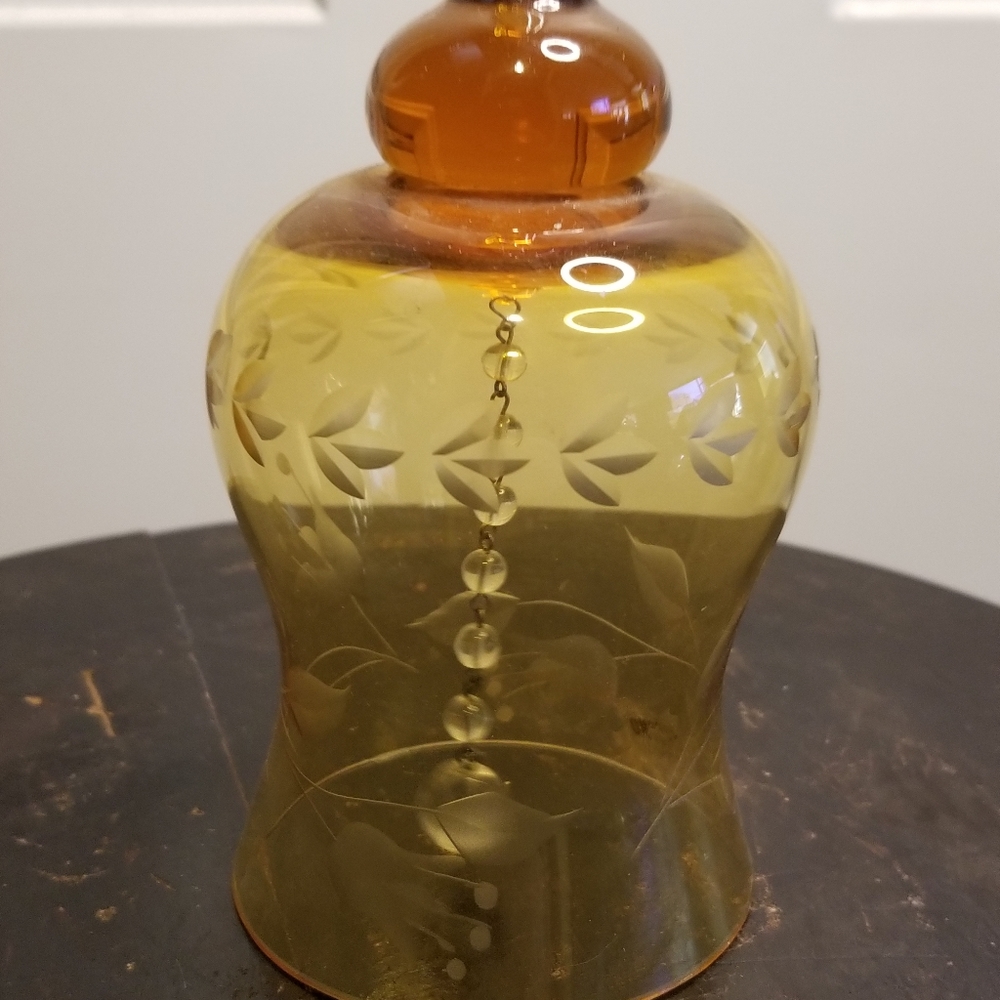 Vintage Amber Cut Glass Crystal Bell 7" - Picture 8 of 12